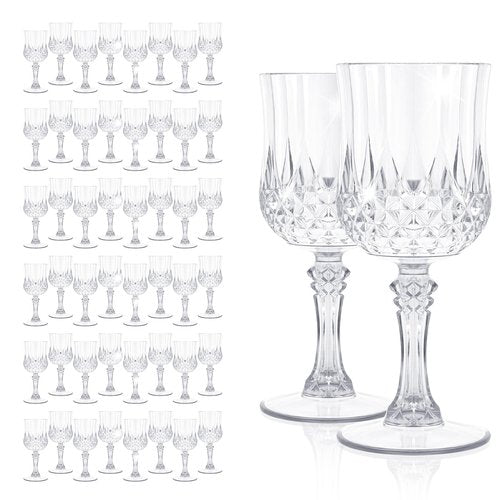 Pesonlook 48Pack Transparent Plastic Wine Glasses,Vintage Plastic Goblets for Parties, Transparent Drinking Glasses Crystal Water Goblets Reusable for Wedding Reception, Grand Event Party Supplies