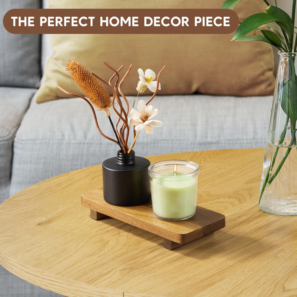 Small Acacia Wood Bathroom Tray Pedestal Stand Farmhouse Kitchen Decor Decorative Wooden Riser Soap Dish Sponge Holder for Vanity, Counter, Sink, 8.6" x 3.6"