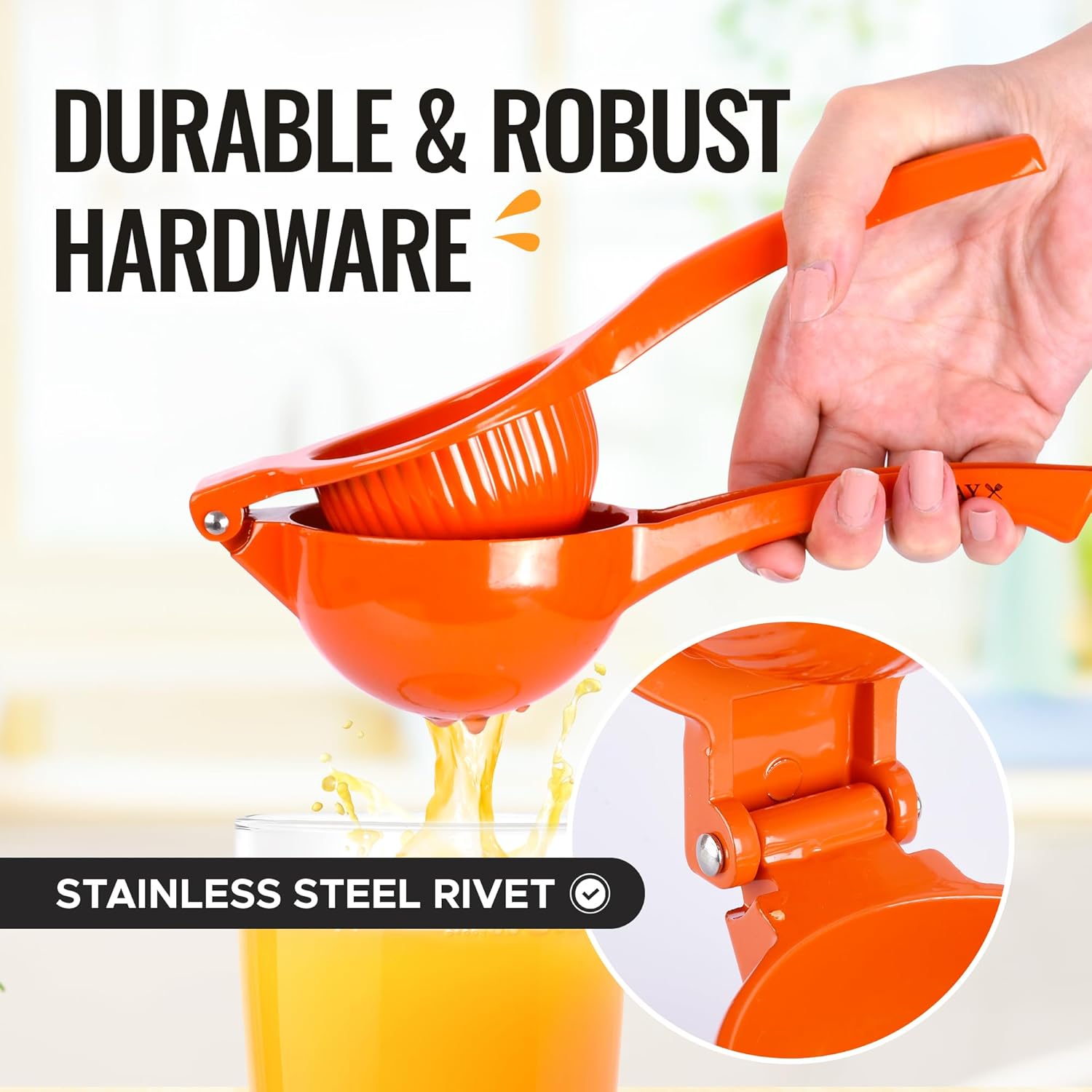 Zulay Kitchen Premium Metal Orange Squeezer - Heavy-Duty Citrus Juicer for Maximum Juice Extraction | Ergonomic & Dishwasher Safe (Orange)