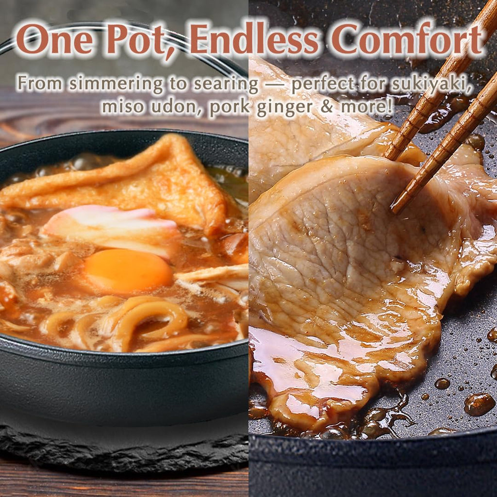 TIKUSAN Japanese Cast Iron Hot Pot Sukiyaki Nabe Pan Made in Japan (9.4" (24cm))