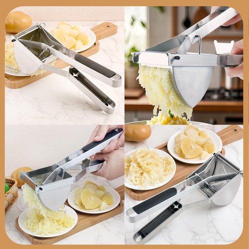 Heavy Duty Potato Ricer, Large 22oz Potato Masher, Stainless Steel Press and Mash Kitchen Gadget for Mashed Potatoes, Spaetzle Maker with Silicone Handle