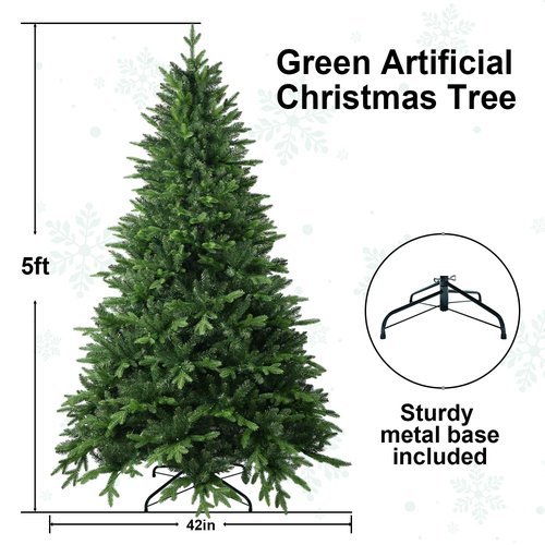 Treepool 5 FT Artificial Christmas Tree with 1020 PE&PVC Mixed Branch Tips, Unlit Hinged Premium Spruce Fake Xmas Trees, Green, Foldable Base