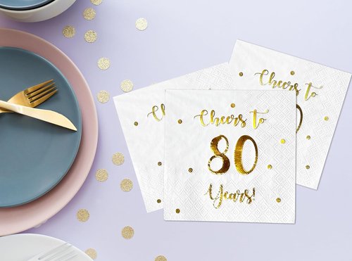 Cheers to 80 Years Cocktail Napkins - 50-Pack 3-Ply Napkins for 80th Birthday & Anniversary Celebrations | 5 x 5 Inch (White)