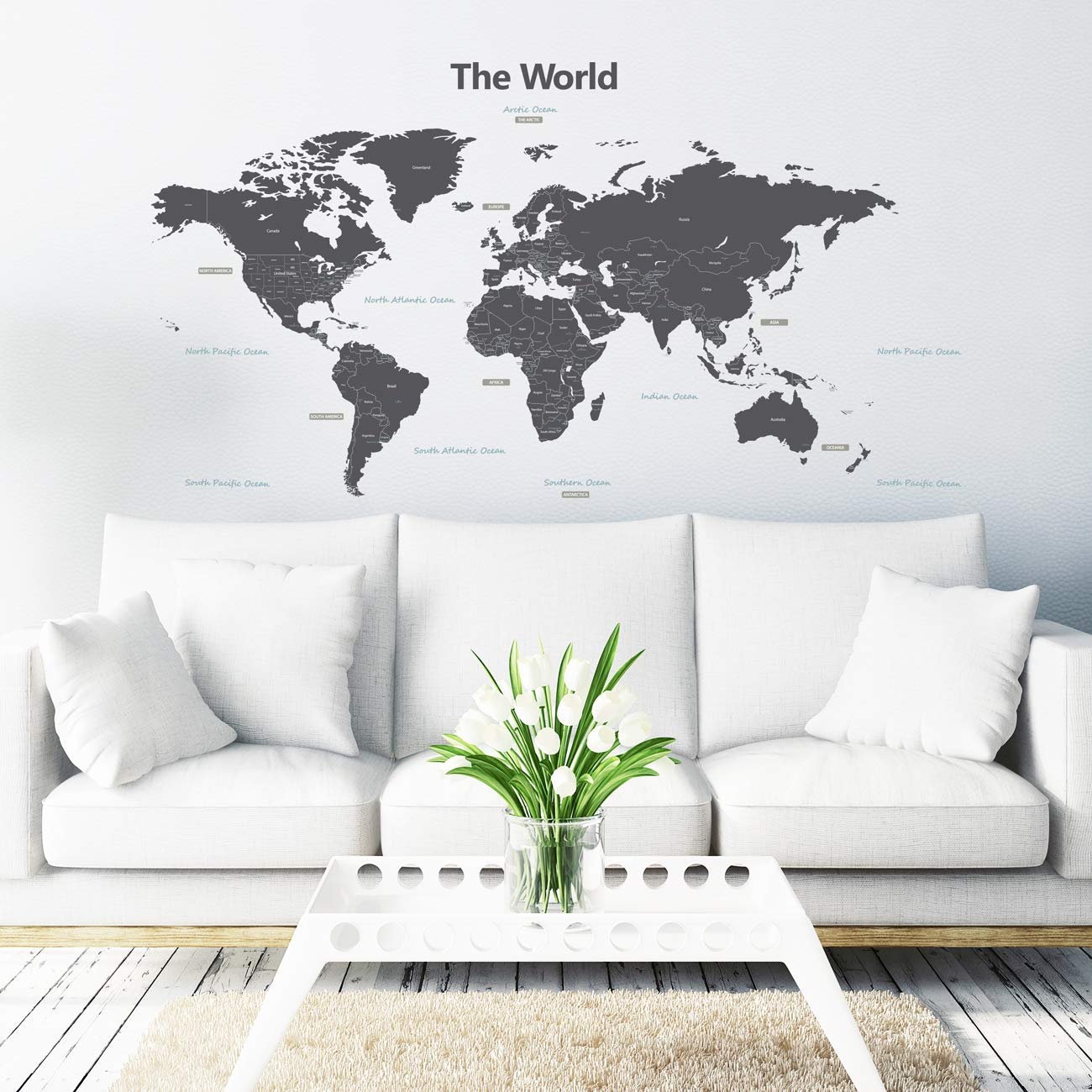 DECOWALL DLT-1609G Modern Grey World Map Kids Wall Decals Wall Stickers Peel and Stick Removable Wall Stickers for Kids Nursery Bedroom Living Room (XLarge)