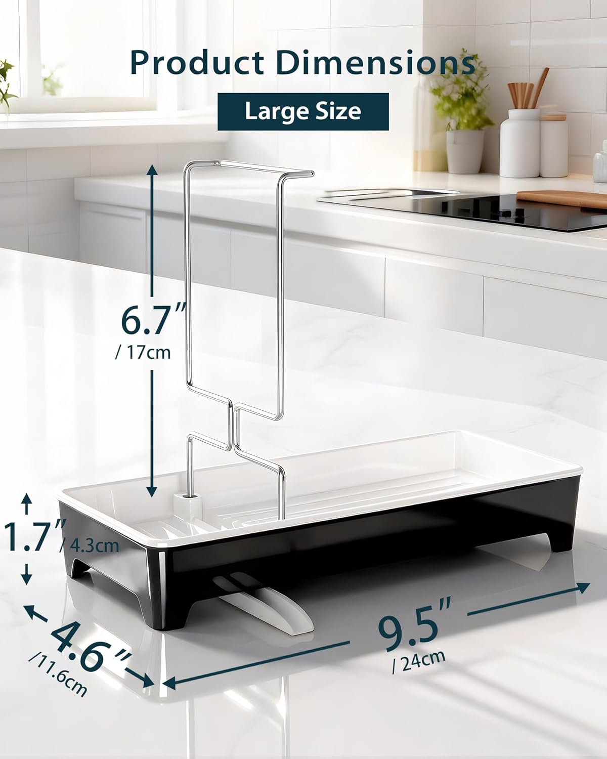 Minimalist Sink Caddy - Rustproof Kitchen Sponge Holder with 304 Stainless Steel Brush Rack | Large Black Design