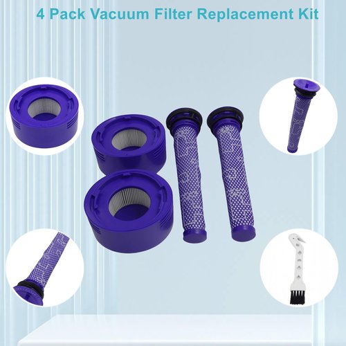 4-Pack Vacuum Filter Kit Replacement for Dyson V7 V8, V8 Animal, V8 Absolute, V7 Motorhead Cordless Vacuum, Includes 2 HEPA Post-Filters & 2 Pre-Filters, Replaces Part #967478-01 & #965661-01