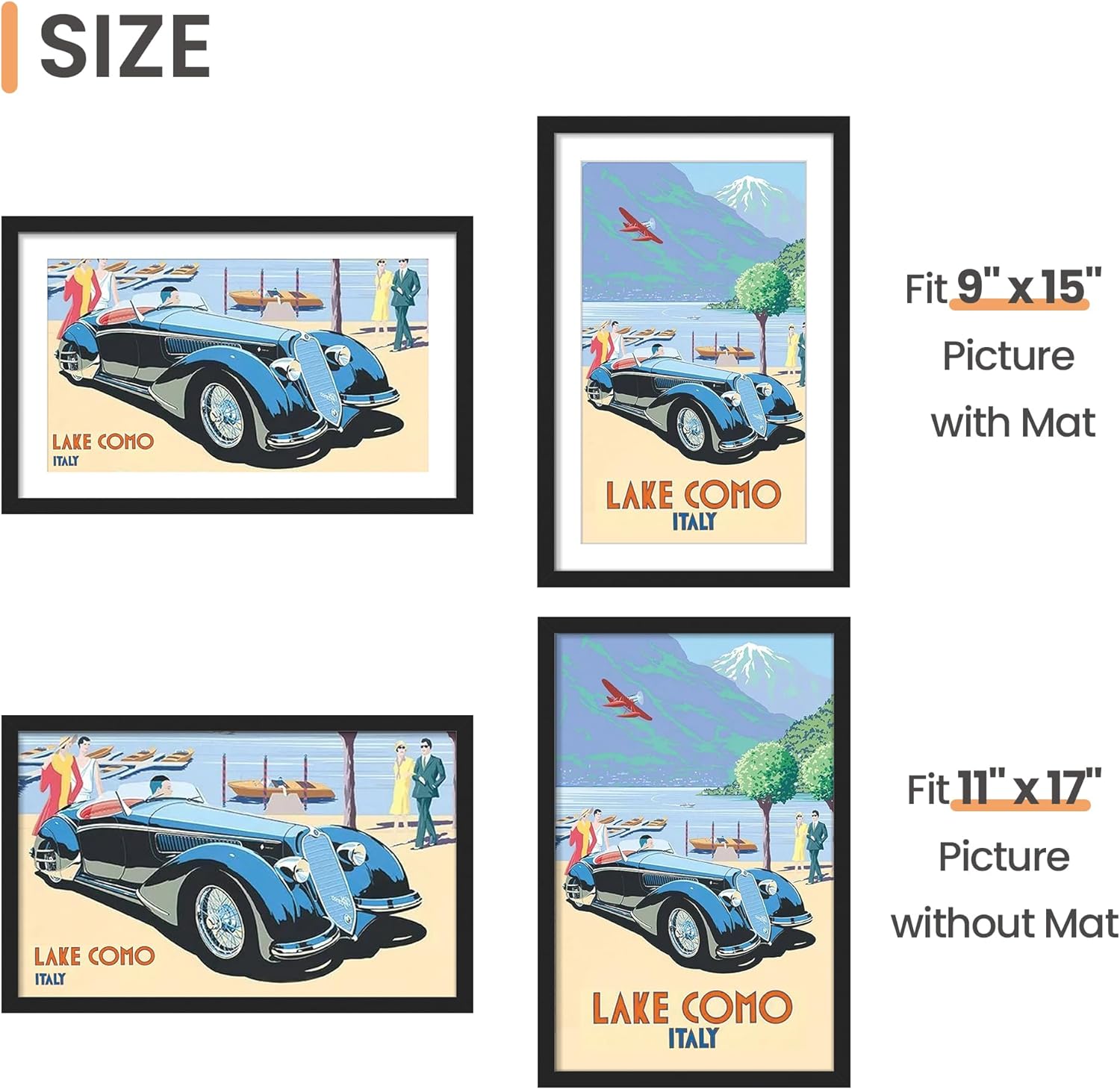 Upsimples 11x17 Picture Frame Set of 5 - Versatile Black Frames for 9x15 or 11x17 Photos | Wall Gallery Display