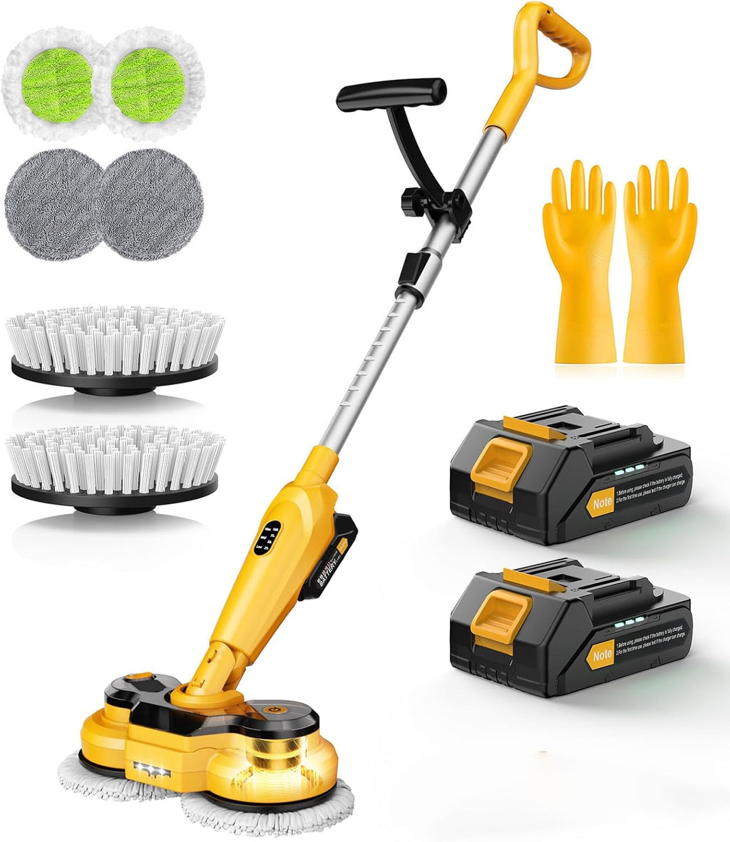 Qimedo 6000mAh Cordless Electric Mop - Powerful 800RPM Spin Scrubber with Smart Display & LED Light