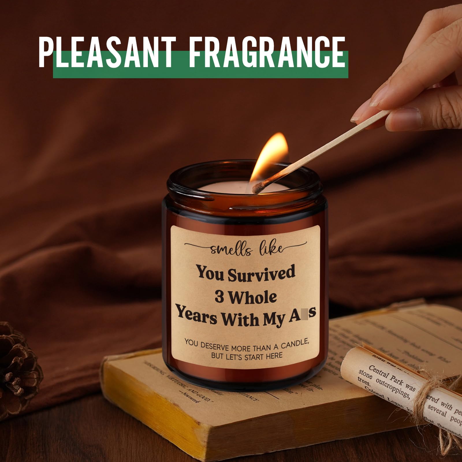 GSPY Candle, 3 Year Anniversary Candle Gifts for Him, Her, Couple - 3rd Anniv. Funny Gifts for Husband, Wife, Girlfriend, Boyfriend, Men - 3 Year Leather Anniversary, Third Wedding Anniv. Present