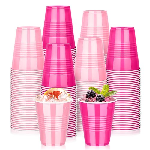 KesaPlan 100 PCS 12 OZ Plastic Cups, Party Cups Light Pink and Hot Pink Cups Disposable Drinking Cup Bulk For Bachelor Party Valentine's Galentine's Day Wedding Birthday Picnic Festive Celebrations