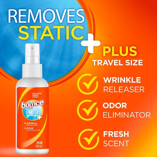 Bounce Anti-Static Spray - 3-in-1 Odor Eliminator & Instant Wrinkle Release | Travel Size (3 Oz)