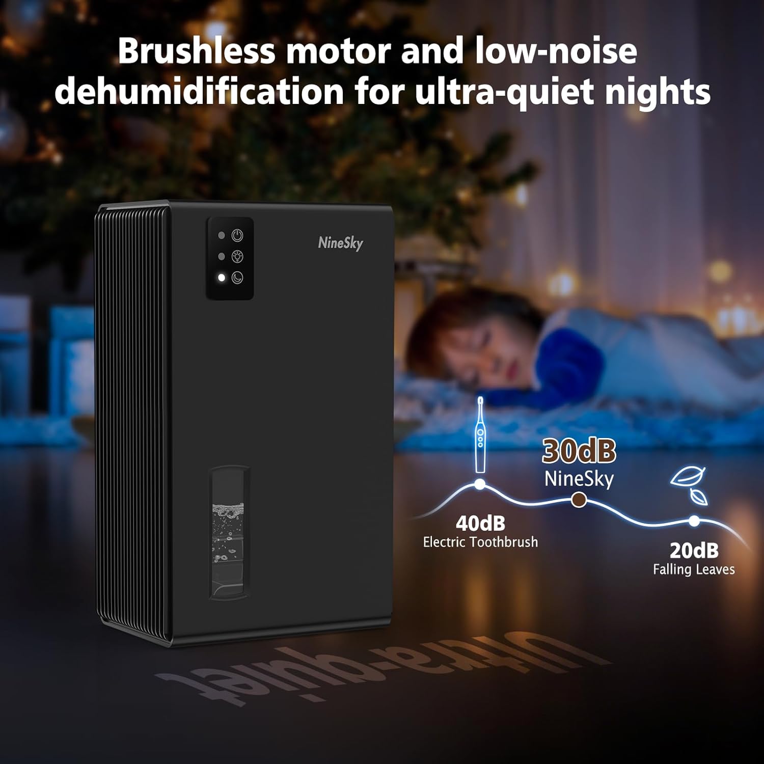 NineSky Dehumidifier - 1000 Sq.Ft. Quiet Home Dehumidifier with 95Oz Tank & 7-Color Light | Black