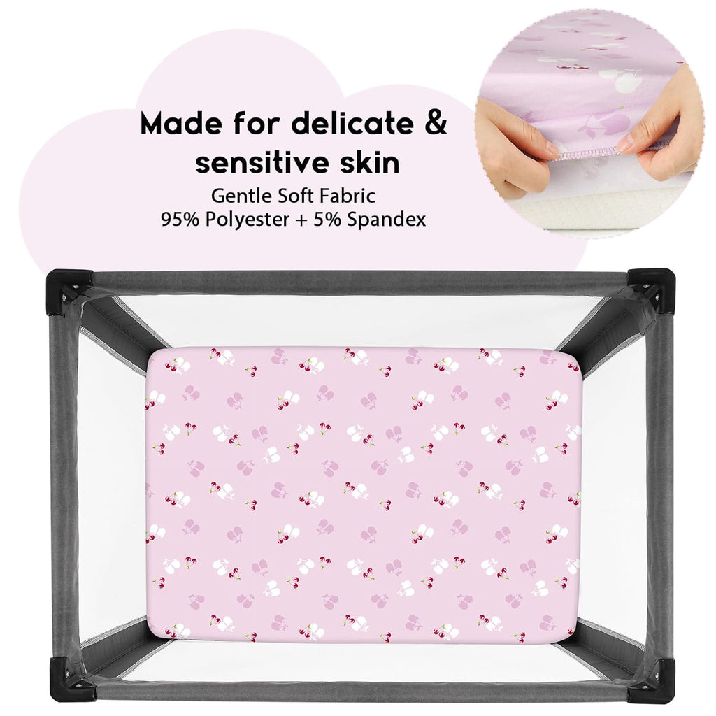 Yoofoss Fitted Pack and Play Sheets - Soft, Breathable Mini Crib Sheets 2-Pack (Pink & Cherry)