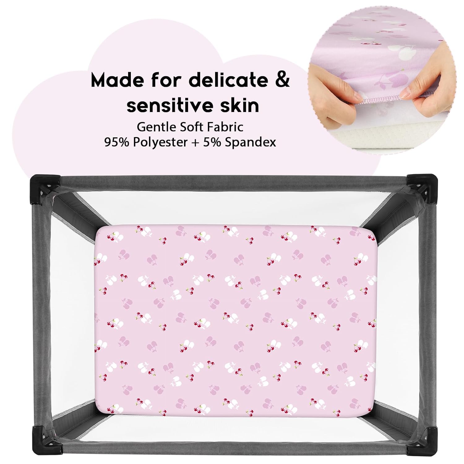Yoofoss Fitted Pack and Play Sheets - Soft, Breathable Mini Crib Sheets 2-Pack (Pink & Cherry)