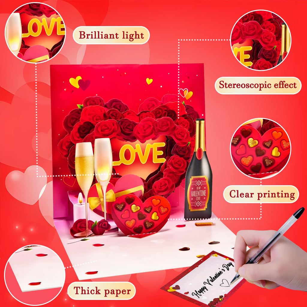 DTESL Valentine's Day Cards, Anniversary Card Pop Up Card,Champagne LED light & Music, Valentine card for women and men, music playing Valentine- accompaniment, impresses lovers
