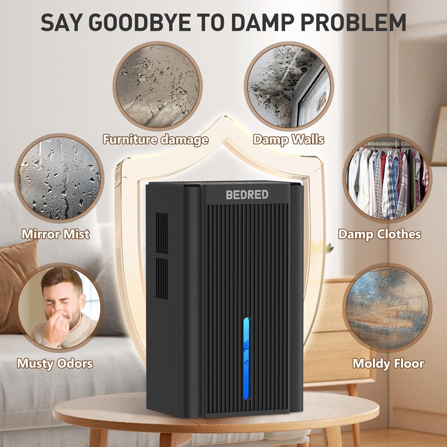 Skiennix Dehumidifier - 95 Oz Capacity for 1000 Sq. Ft. | Quiet Operation with Auto Shut Off & 7 Color Ambient Light (Black)