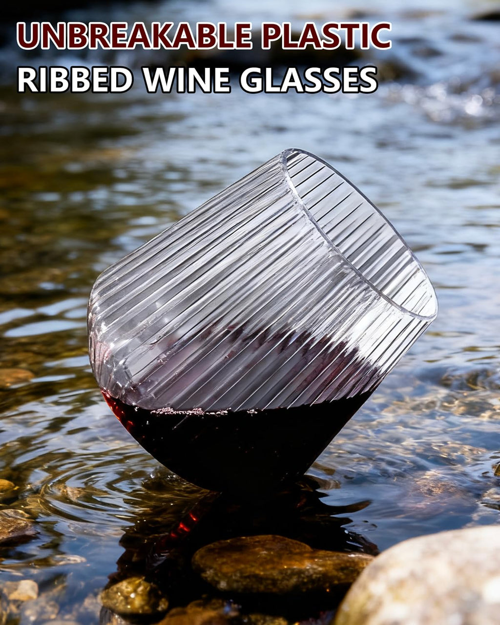 YOUBET 40 Pack Plastic Ribbed Wine Glasses - 14 OZ Clear Thicker Origami Stemless Disposable Wine Glasses - Heavy Duty Unbreakable Vintage Whiskey Cups for Wedding Parties Bar
