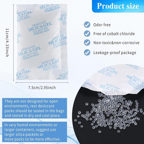 QKOQKO Silica Gel Packets - 35 Packs of 50 Grams, Food Safe Moisture Absorbers, Reusable Desiccant for Storage, Closet, Shoe Cabinet & More