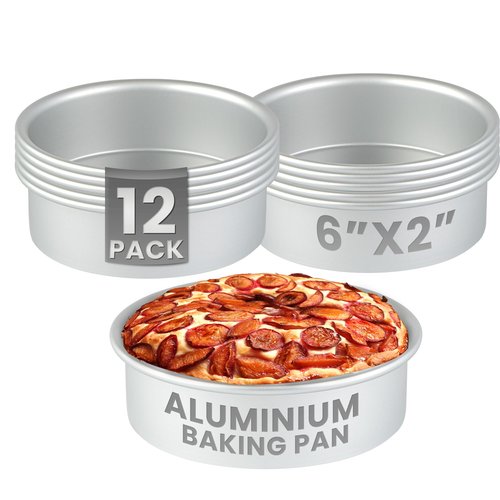 Restaurantware-Met Lux 6 x 2 Inch Straight-Sided Baking Tins, 12 Round Cake Pans - Oven-Ready, Freezable, Anodized Aluminum Round Baking Pans, Greaseproof, For Layer Birthday Cakes