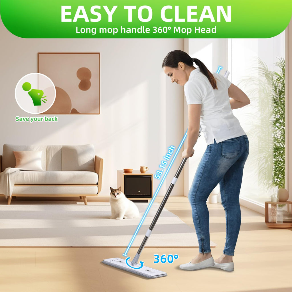 ZJSYJJ Mop and Bucket Set: 360° Flat Squeeze Mop with Long Handle & Wringer Bucket, 6 Washable Microfiber Pads for Kitchen, Bathroom, Wall Cleaning, Wet Dry Use, Lovely Gift for Women