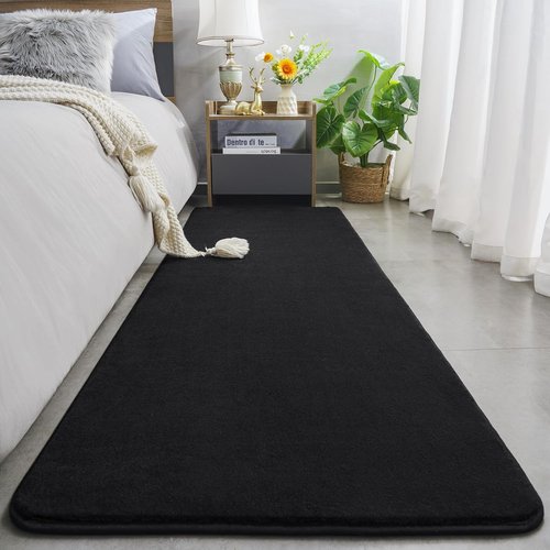 Amearea Modern Soft Hallway Runner Rug - 2x6 Feet Washable Non-Slip Memory Foam | Black Fluffy Carpet for Bedroom & Living Room Decor