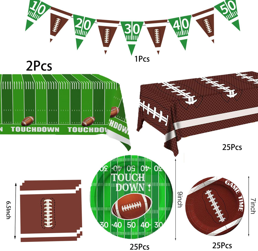 Football Party Decorations, Football Party Supplies Set Disposable Footballs Plates Tablecloth Napkins and Banner, Footballs Birthday Party Decorations