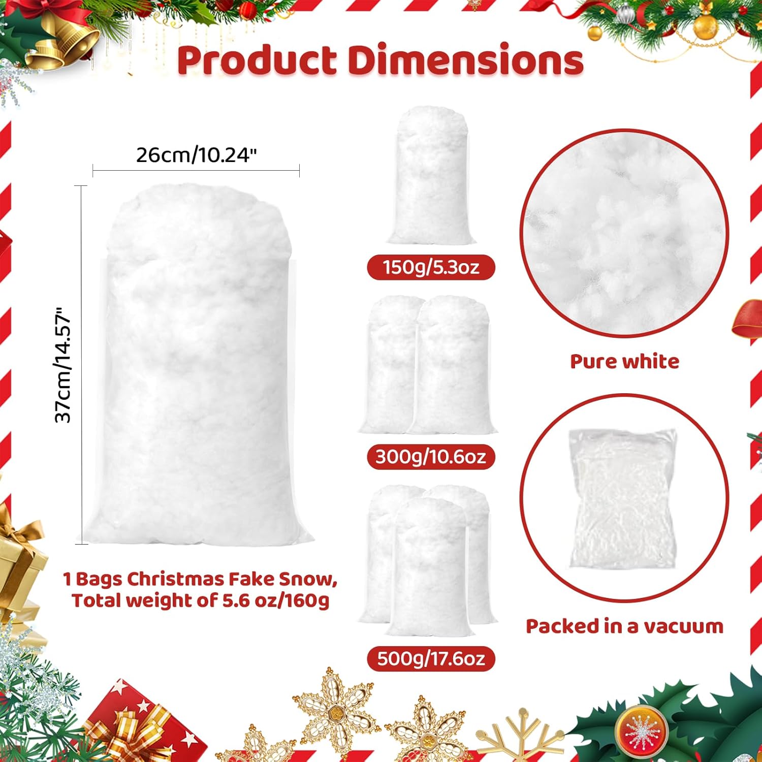 Skiennix Christmas Fake Snow Decor - Fluffy Artificial Snow Cotton for Indoor Decoration | 5.3oz