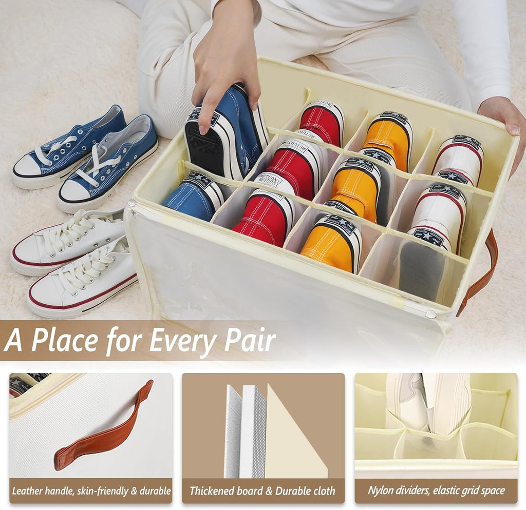 Patinao Shoe Storage Box Organizer - 3 Pack Stackable Clear Lids for 36 Pairs | Space Saver for Closet
