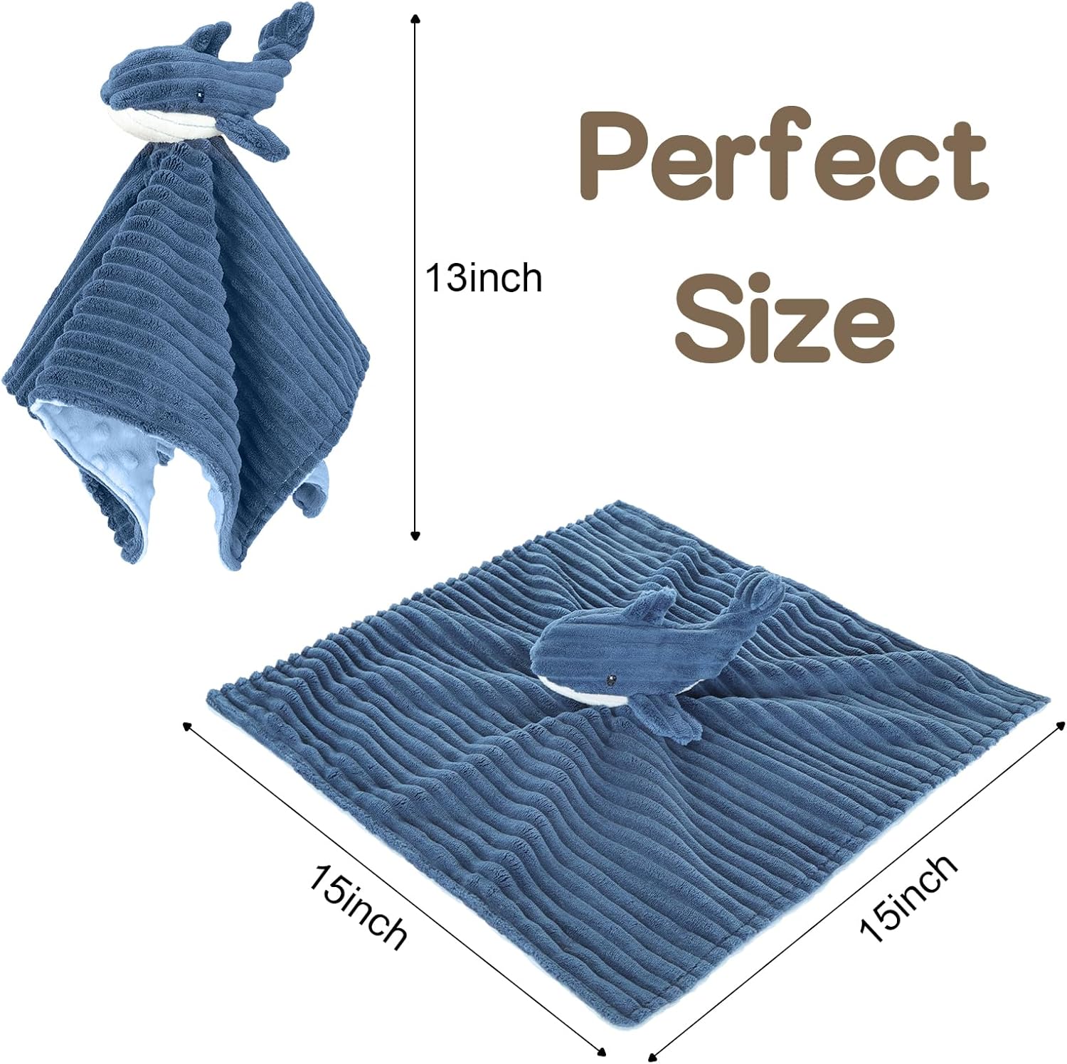 Skiennix Baby Security Blanket - Soft Lovey Whale Snuggle Toy for Newborns & Toddlers | Blue 15 Inch