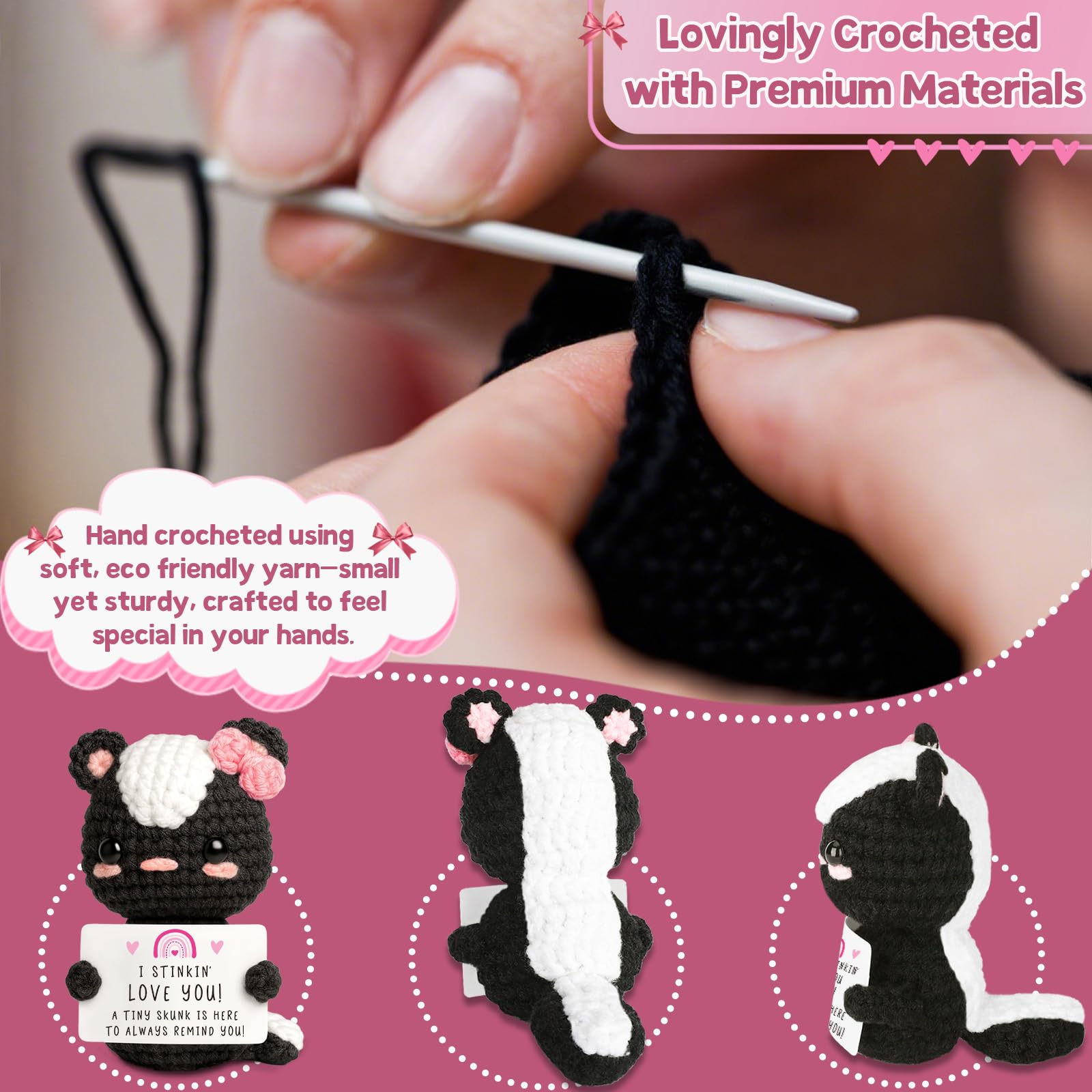 Valentines Day Love Gifts for Him Her Boyfriend Girlfriend - Cute Crochet Skunk Plush Funny I Love You Gift – Romantic Birthday Gift for Husband Wife –Wedding Anniversary To My Love Just Because