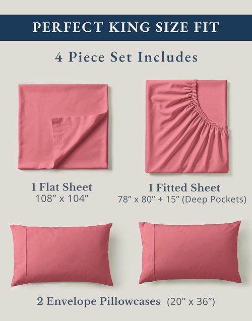 LANE LINEN 100% Organic Cotton King Size Bedsheets - Soft, Comfy Luxury Percale Cooling Sheets | Oeko-Tex Certified, Mineral Red