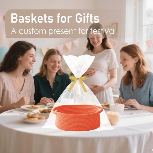 JMvicyroam Woven Storage Baskets - Small Rope Organizer with Handles | 3-Pack in Orange for Shelves & Closets