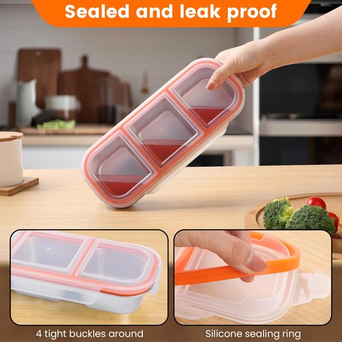 Ulezuar Stainless Steel Snack Containers with Lids, Reusable Condiment Box, 3 Compartment Sauce Cups for Home, Travel