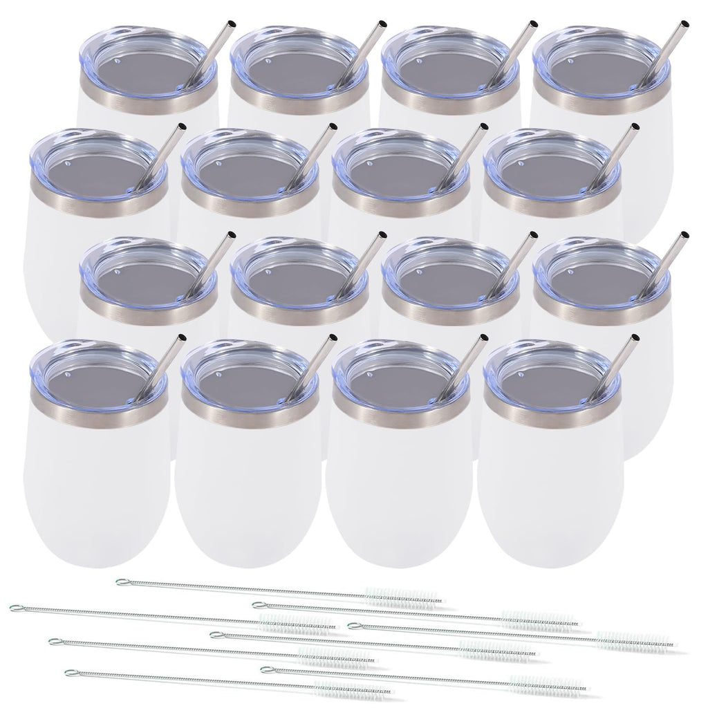 Dongni Stemless Insulated Wine Glass Tumbler,12 oz Stainless Steel Stemless Wine Glass Keeps Beverages Cold for 6 Hours, Hot for 3 Hours Non-Slip, Easy-Grip Insulated Cup(White 16pack)
