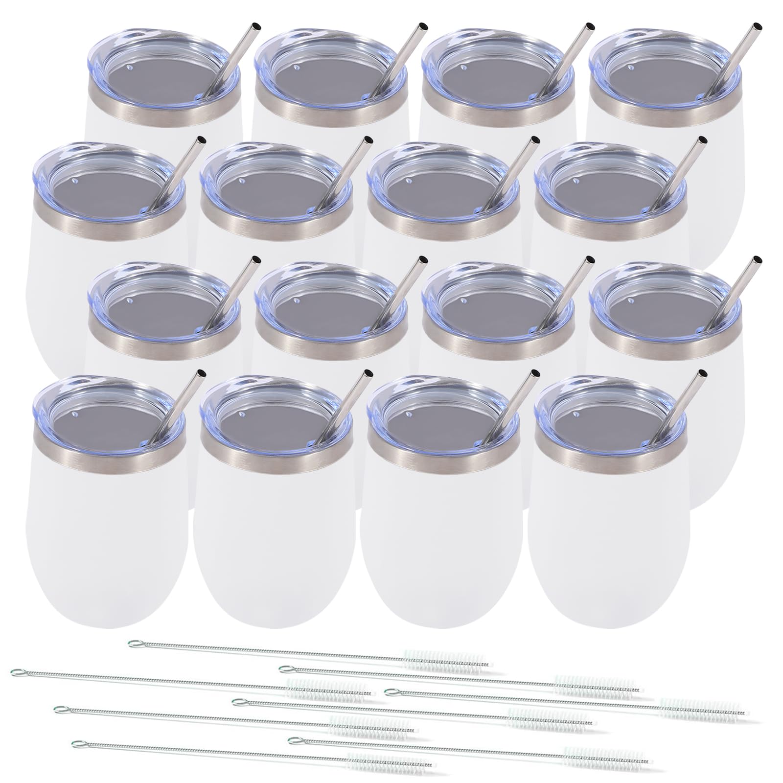Dongni Stemless Insulated Wine Glass Tumbler,12 oz Stainless Steel Stemless Wine Glass Keeps Beverages Cold for 6 Hours, Hot for 3 Hours Non-Slip, Easy-Grip Insulated Cup(White 16pack)