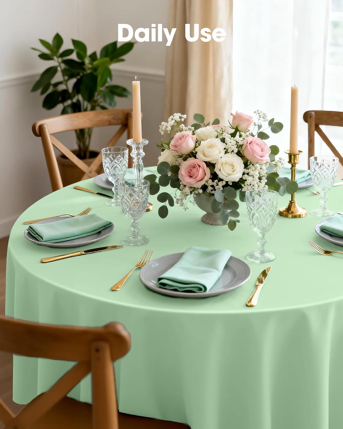 Pureegg 84'' Round Disposable Table Cloths - Sturdy & Leakproof, 10 Pack, Sage Green for Easter Parties