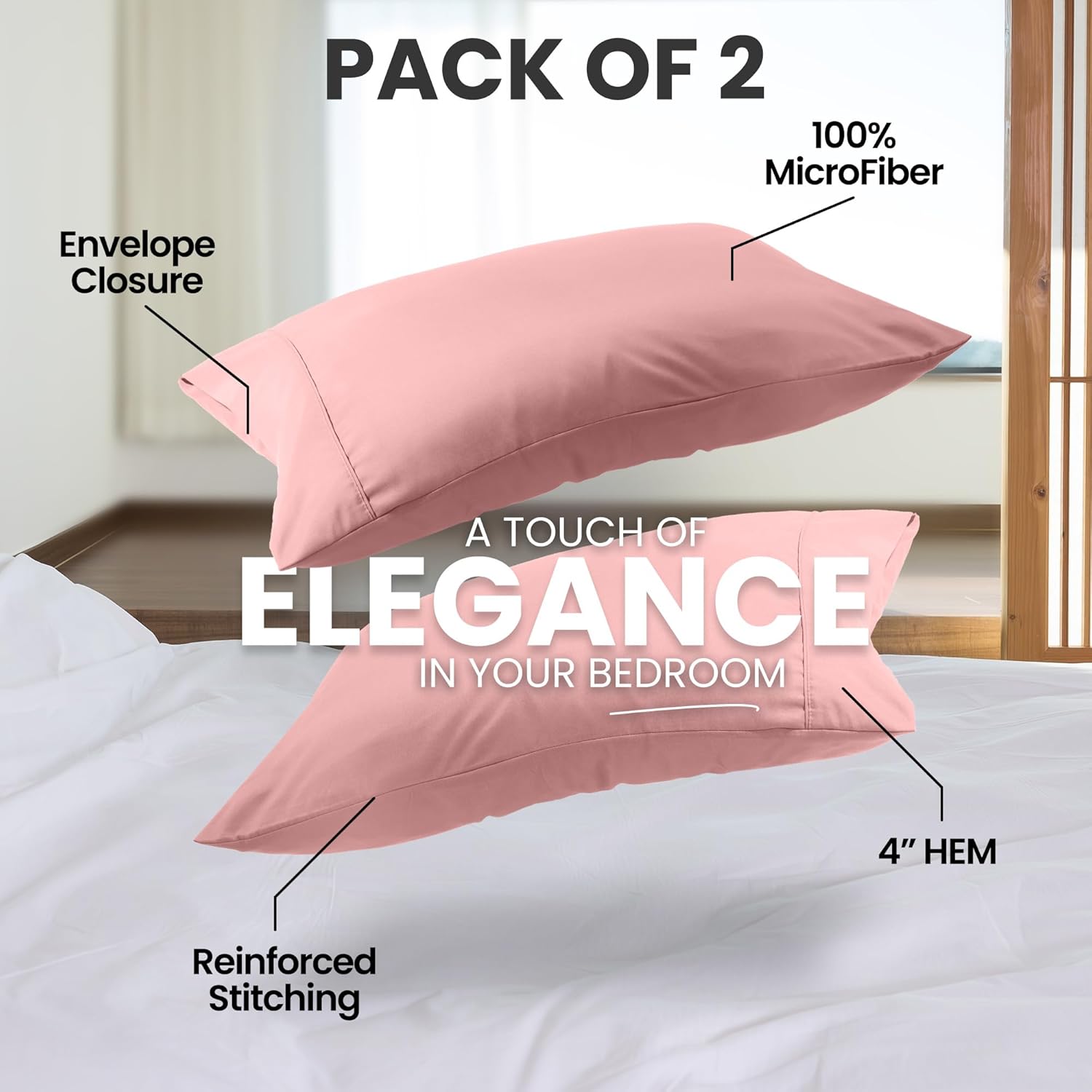 Utopia Bedding Queen Pillow Cases | Soft Brushed Microfiber - 2 Pack, Fade Resistant, 20x30 Inches - Pink