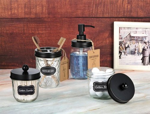 Amolliar Mason Jar Liquid Soap Dispenser Lid, Rust Proof Stainless Steel, Cute Farmhouse Decor for Kitchen, Bathroom, Bath, Refill Liquid Soap Pump for Hand Soap, Dish Soap, Lotion Soap, Black 1 Pack