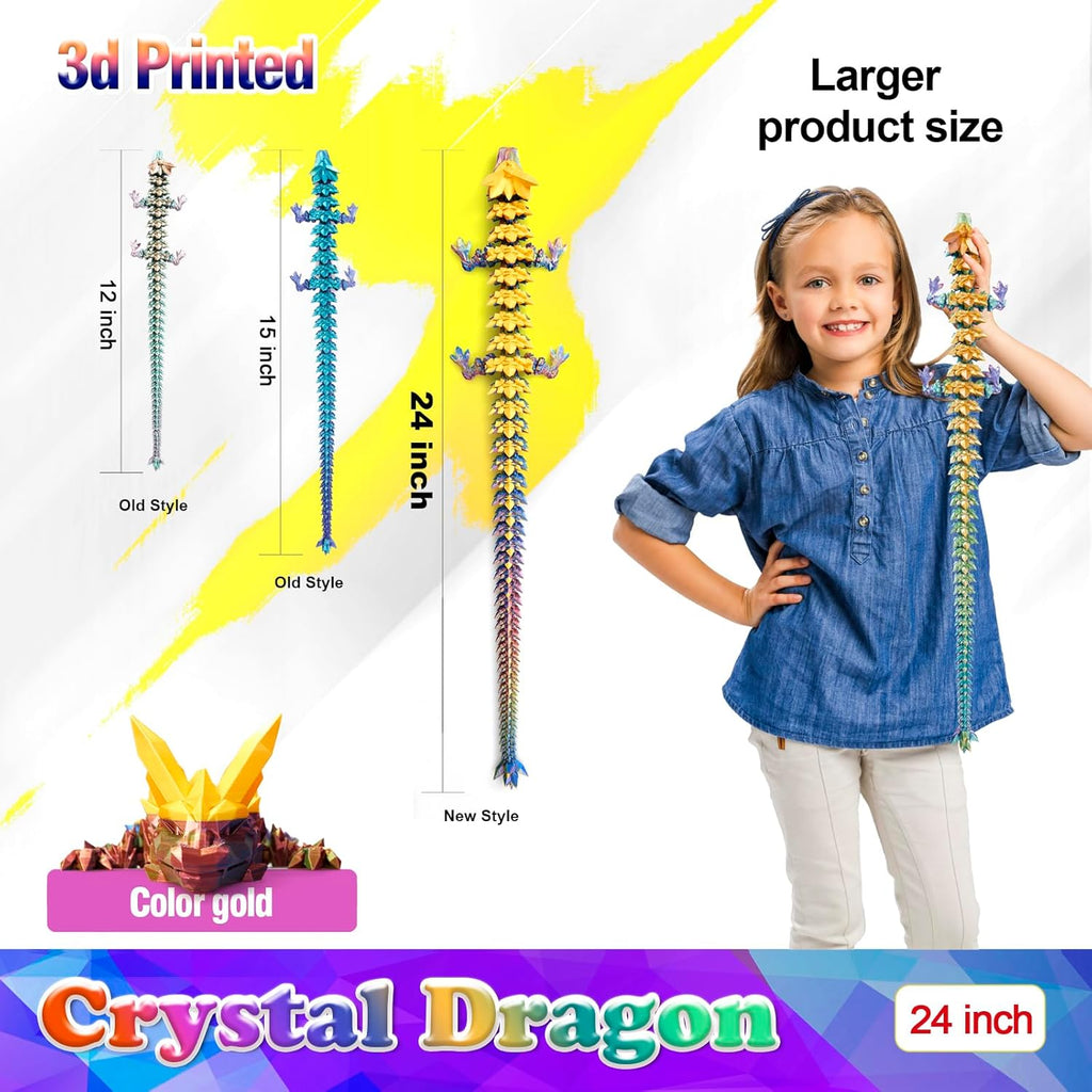 Skiennix 24-Inch Large 3D Printed Dragon Figurine - Magical Gold Decor for Kids & Home