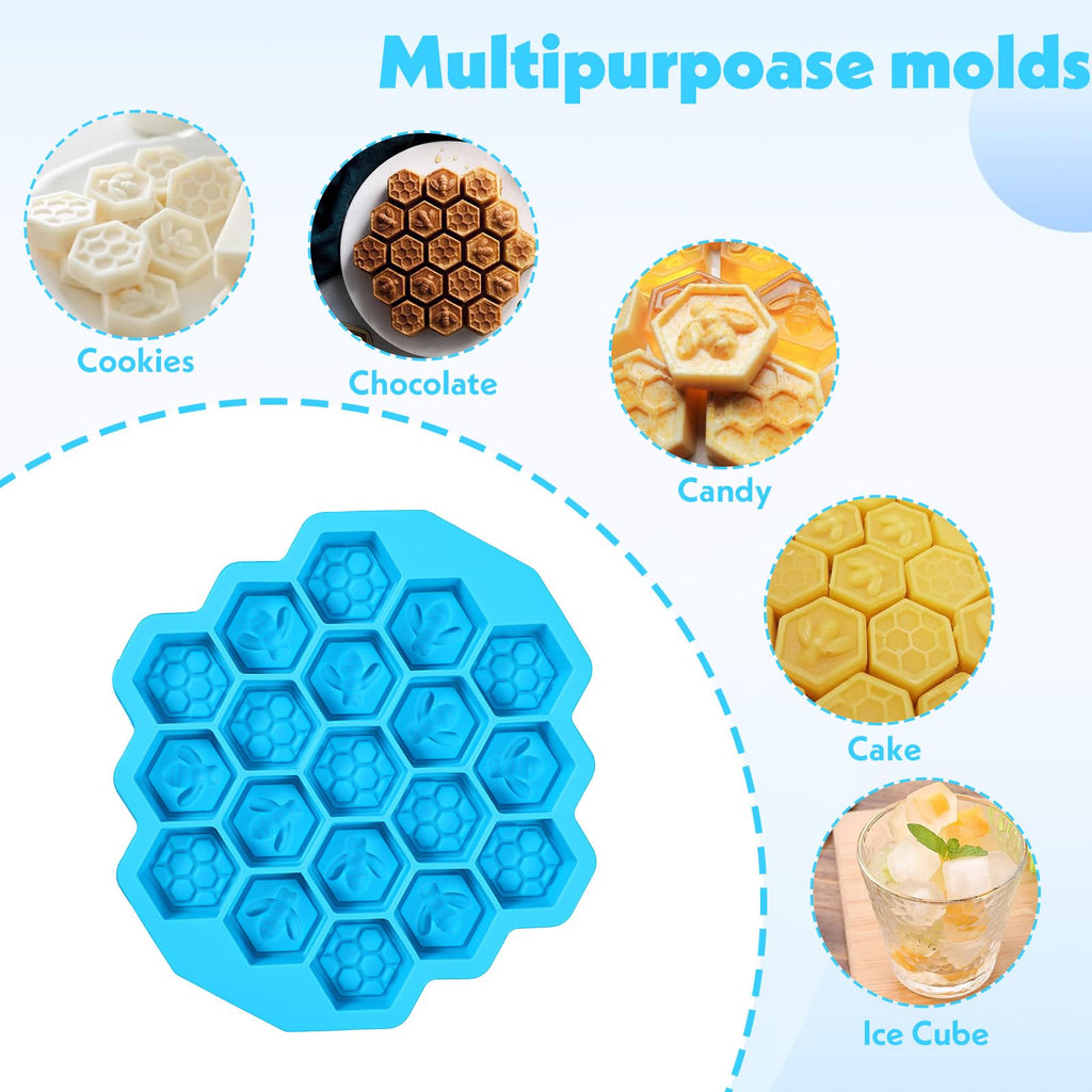 Versatile Honey Comb Silicone Mold, 19 Cavity Bee Silicone Mold for Baking, Reusable Non-Stick Gummy Molds for Candy, Chocolate, Jelly, Ice Cube