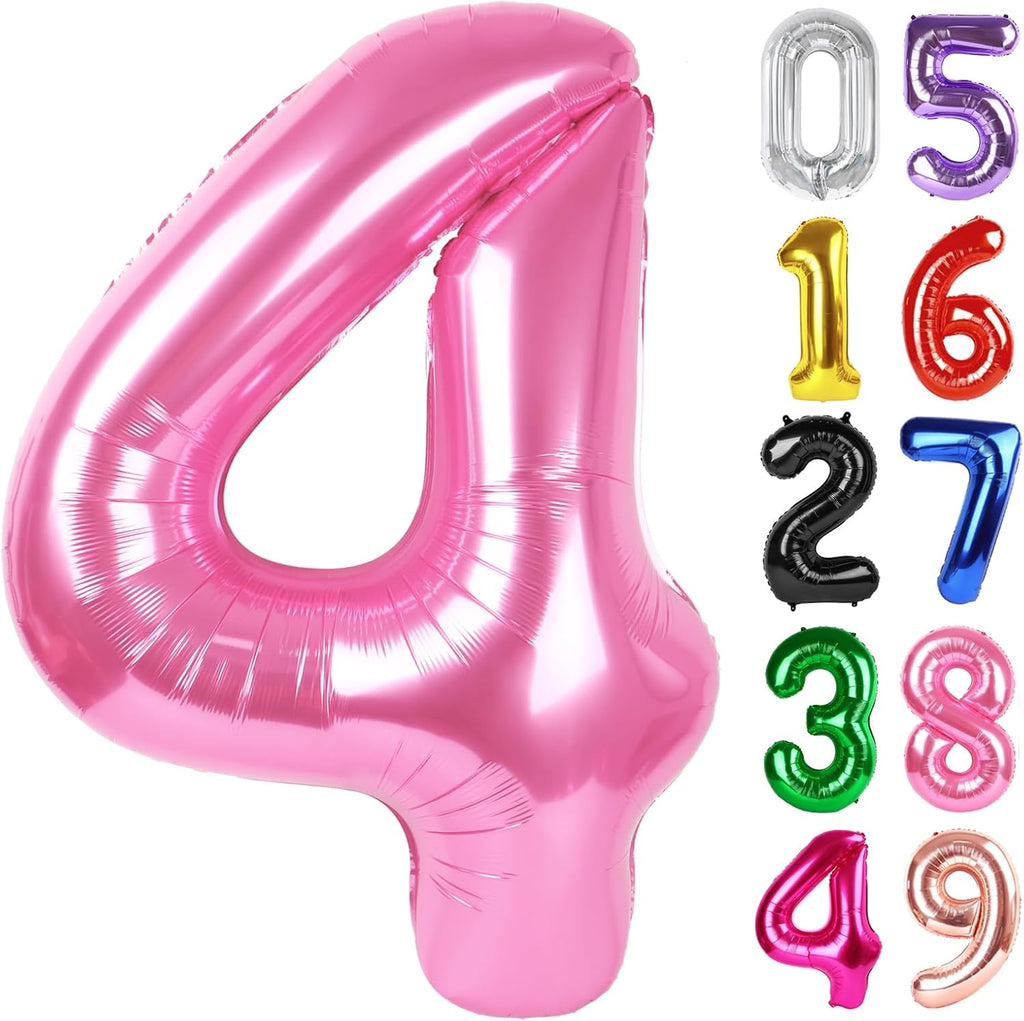 Pink Number 4 Balloon - 40 Inch Giant Foil Balloon for 4th Birthday Party Decorations