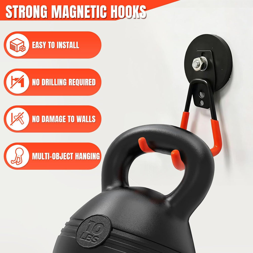 Skiennix Magnetic Hooks - Heavy Duty 4 Pack with Anti-Slip Coating | Ideal for Garage & Workshop Use