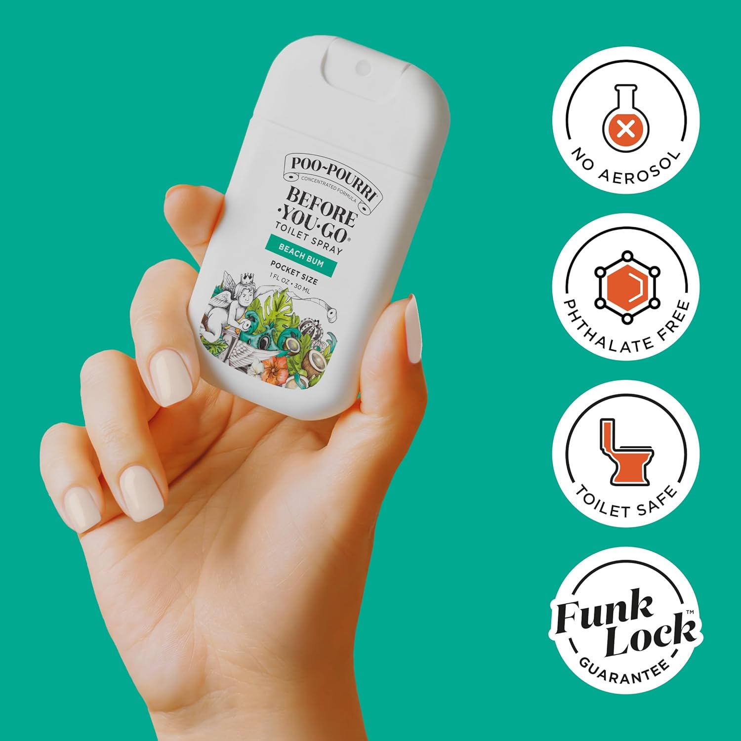 Poo-Pourri Pocket Toilet Spray - Beach Bum Scent | Travel Essential, 1 Fl Oz, TSA Approved, Up to 50 Uses