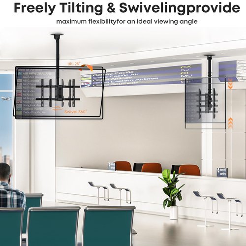 Ceiling TV Mount for 43-86 Screens, Hanging TV Bracket with Height Adjustable Pole Fits Most LCD LED OLED 4K TVs Supports up to 132lbs, Max VESA 600x400mm,Black