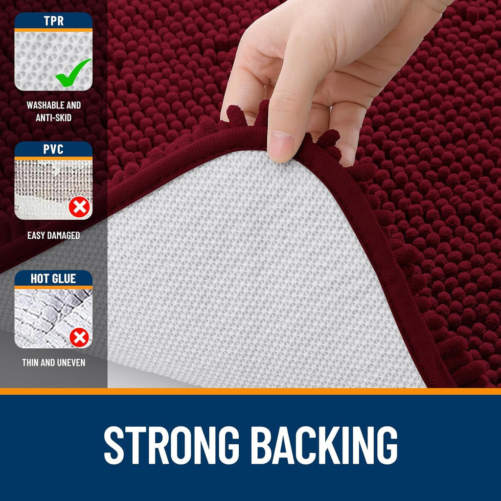 OLANLY Bathroom Runner Rugs - Soft Absorbent Chenille with Rubber Backing | 47x20 Inches, Burgundy