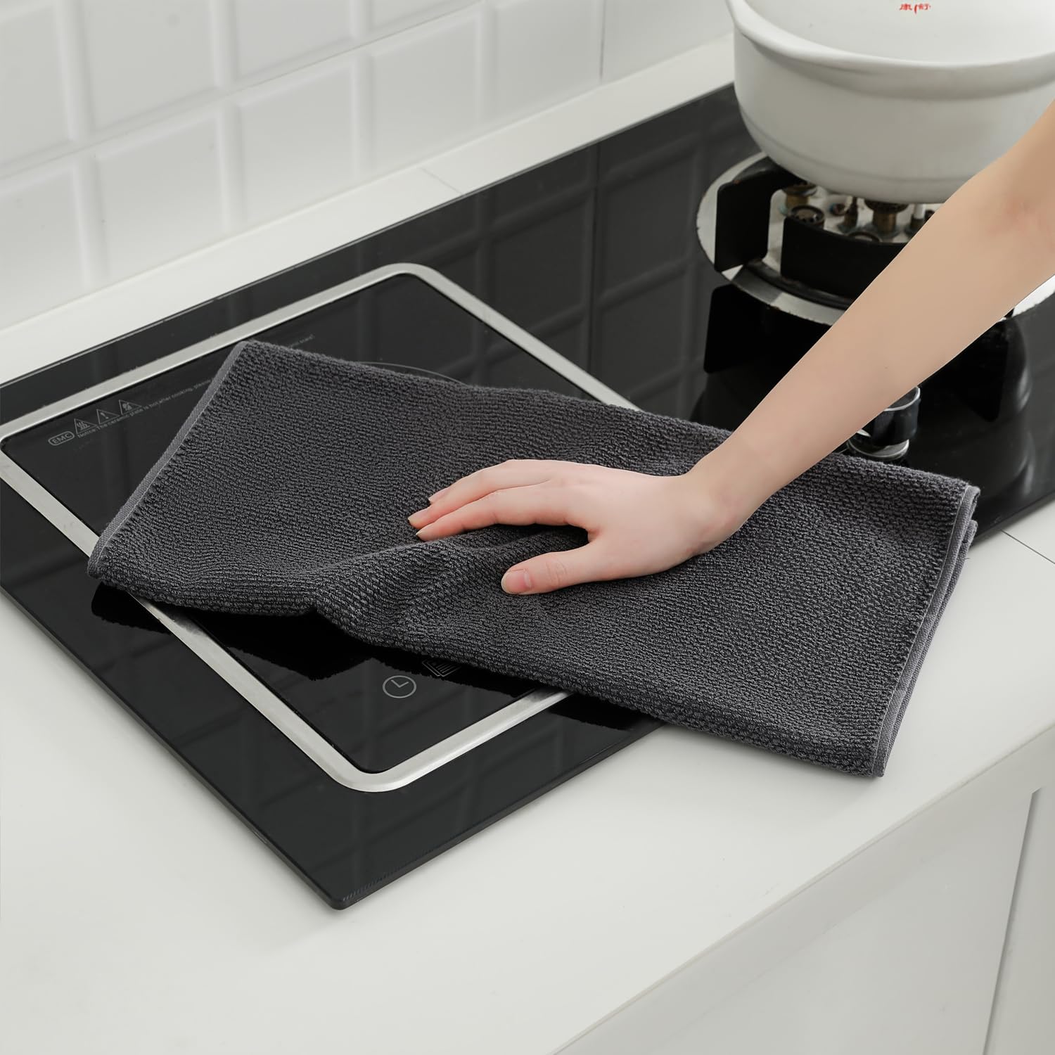 QAJ 12 Pack Kitchen Towels and Dishcloths Set, 100% Cotton Soft and Absorbent Kitchen Towels 16 x 25 inche & 13 x 13inche Dishcloths