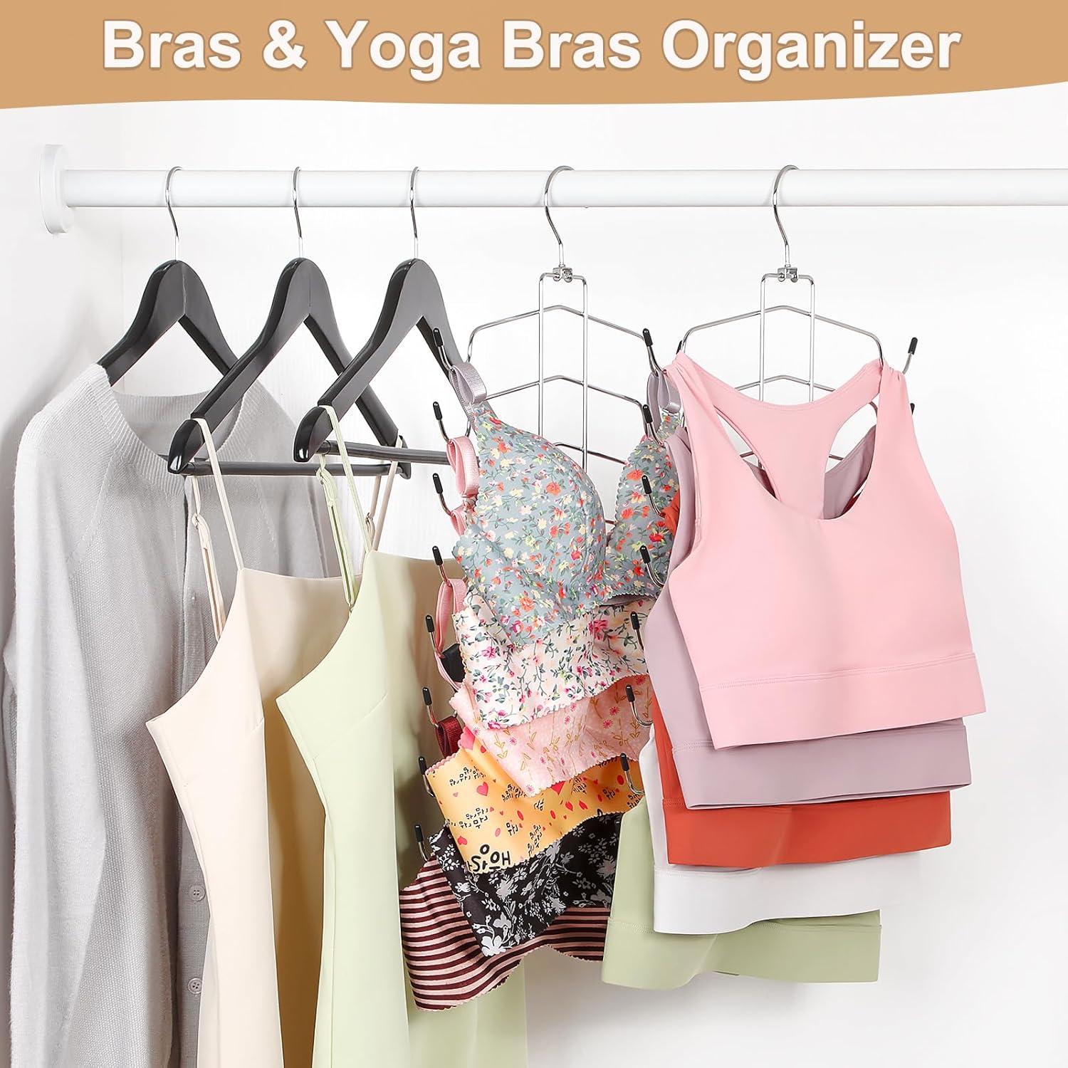 TOPIA HANGER 2 Pack Space-Saving Tank Top & Bra Hanger - 8 Layers for Closet Organization, Silver