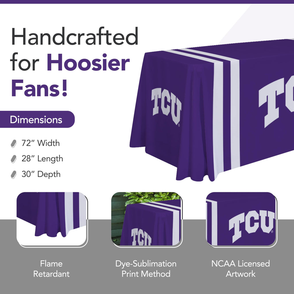 TCU Horned Frogs College Sports Printed Table Throw - NCAA Licensed - Polyester - School Tablecloth (Purple, White) (6' Draped)