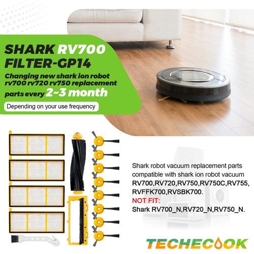 Replacement Accessories for Shark ION Robot by Techecook-Compatible with RV700, RV720, RV750, RV750C, RV755 shark ion replacement parts, Replaces RVFFK700 & RVSBK700 shark ion robot replacement parts