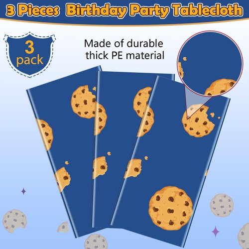 KEASKELL 3Pcs Cookie Monster Birthday Party Tablecloth Decorations,Blue Plastic Table Cover Disposable Rectangle Table Cloth for Baby Shower Kids Boy Birthday Party Supplies,54x108 Inch